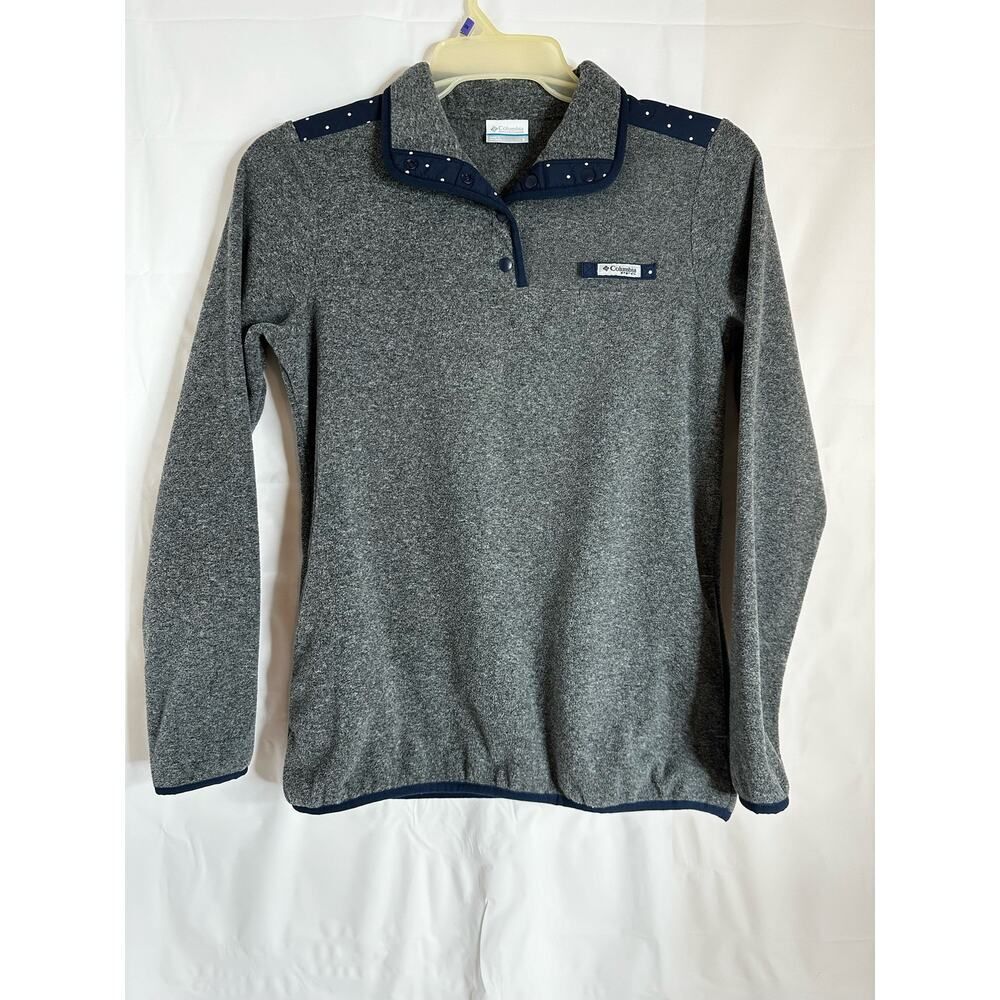 Columbia Woman's Harborside Fleece Pullover Gray Navy Polka Dot Size Small
